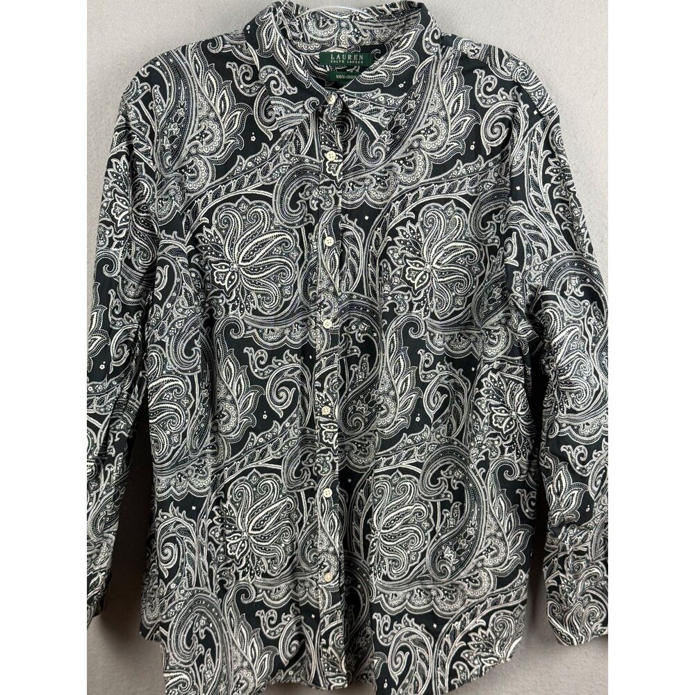 Lauren Ralph Lauren 3X Black White Paisley Non-Iron Cotton Shirt